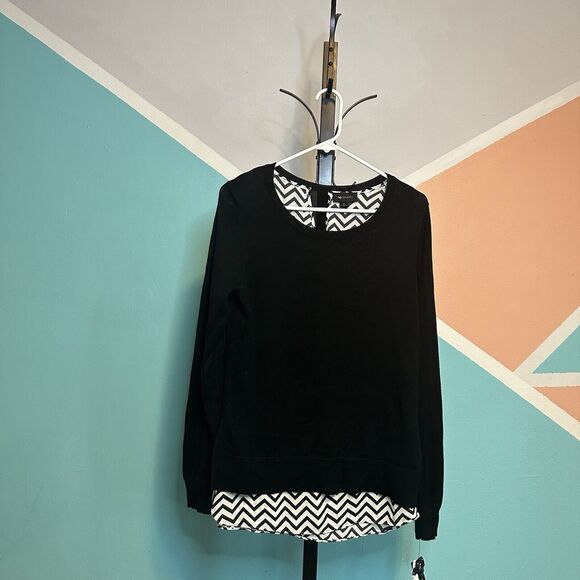 AB Studio Sweater Womens Size X Large Black Pullover‎ Chevron Constrast Hem Knit - Picture 1 of 7